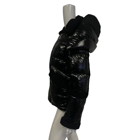 SERIES BY NICOLE BENISTI Black Down Puffer Coat Shearling Collared Jacket XS - Picture 4 of 6